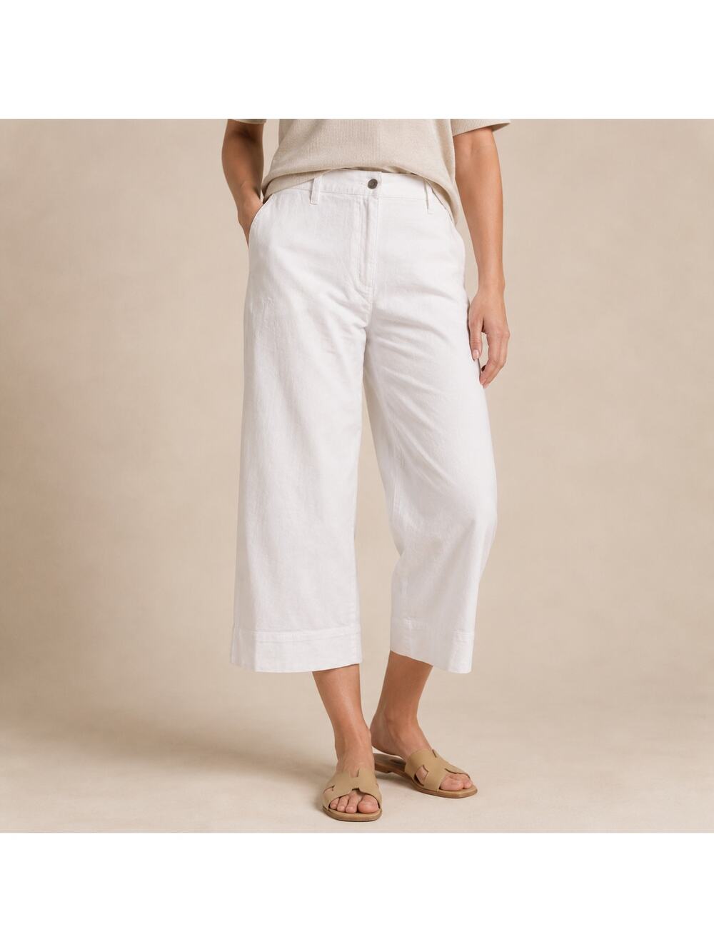 Eileen Fisher Wide Leg Crop Pants Womens Large White Capri Culottes Minimalist